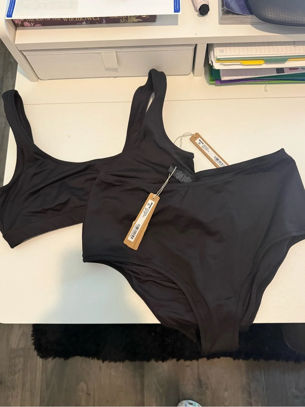SKIMS Black Signature Swim Top & Full Brief Bikini Bottoms